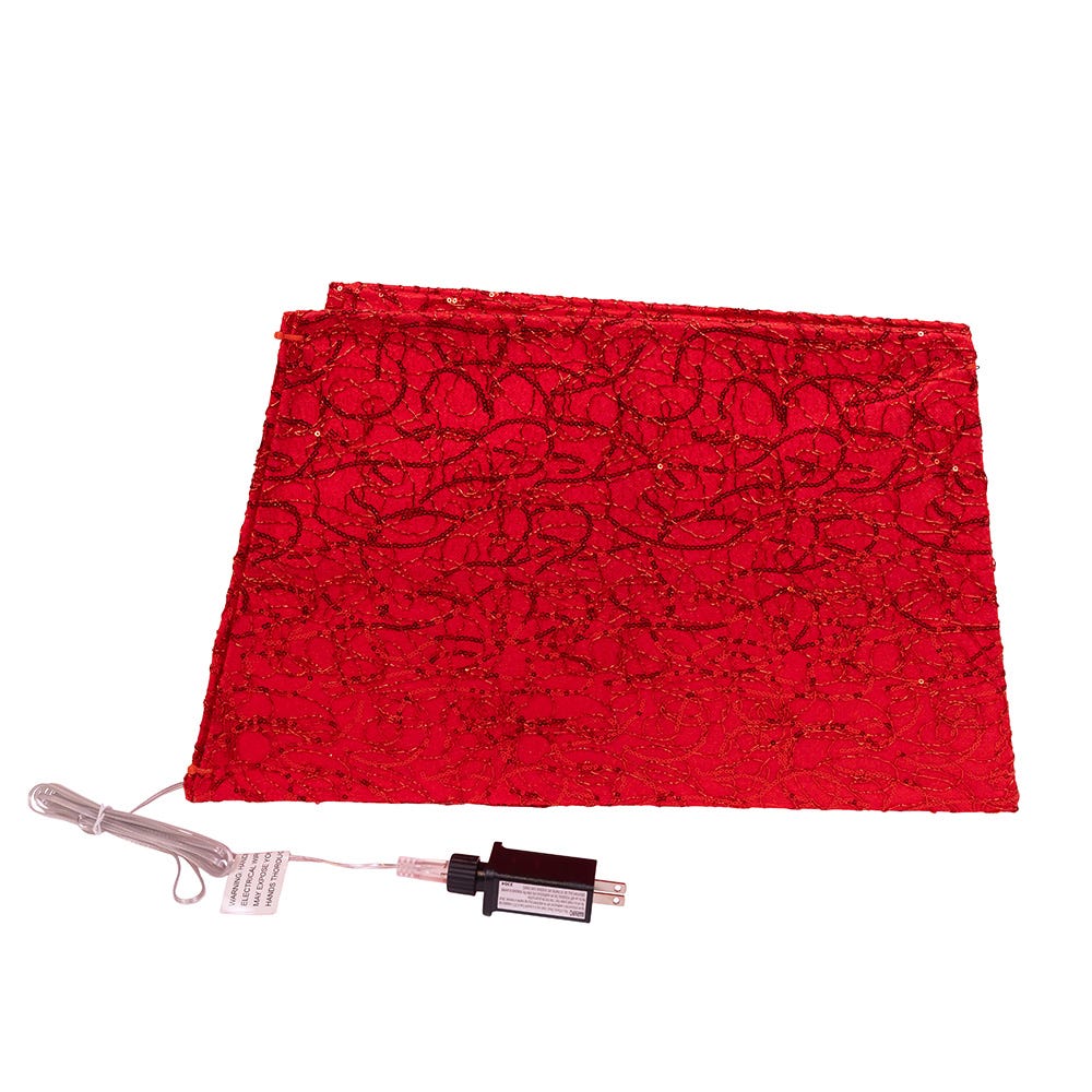 Kurt Adler 19.7-Inch 70-Light Warm White LED Red Square Tree skirt